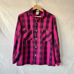Vintage 80s French Naf Naf Paris Pink Buffalo Plaid Shirt L